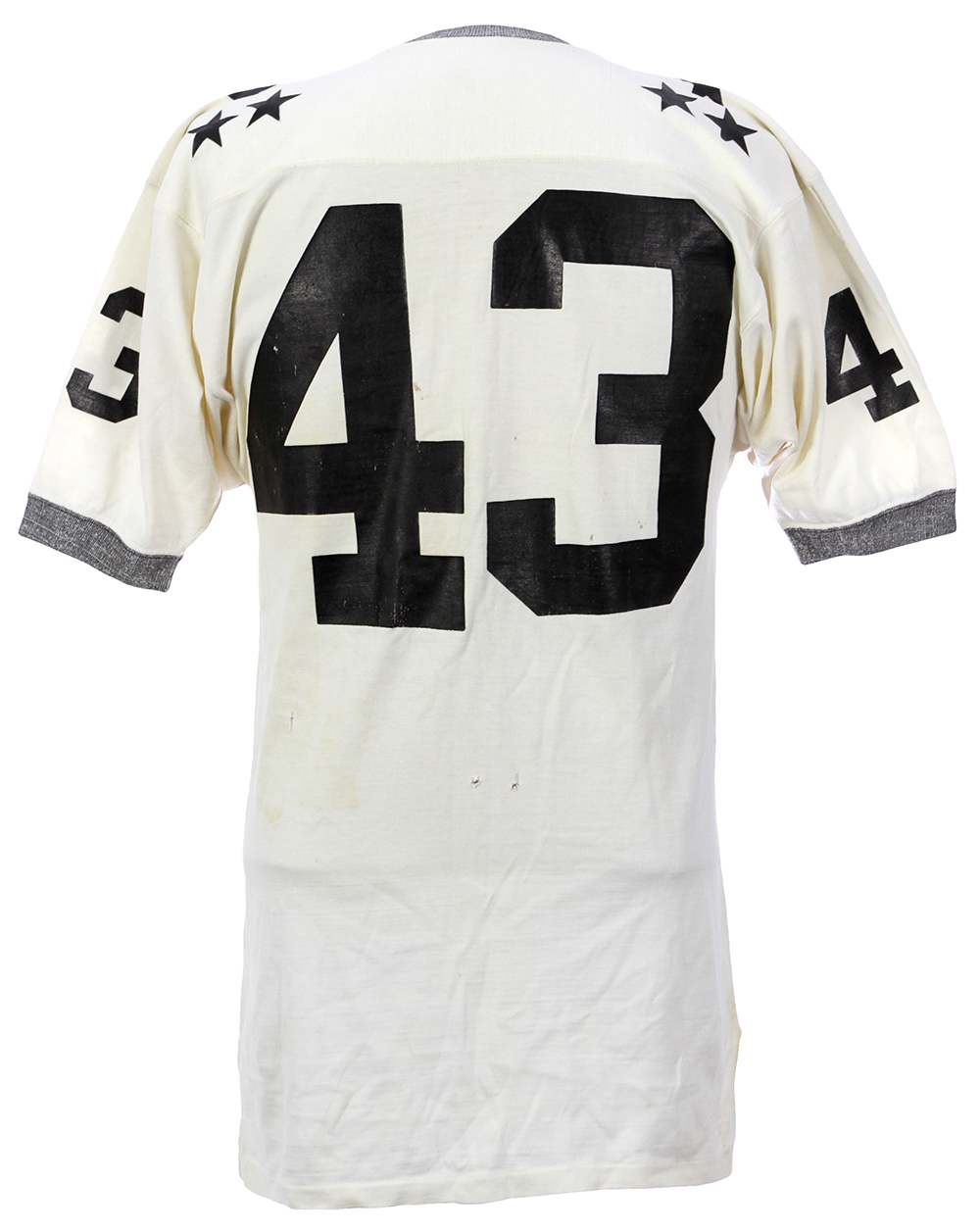 Lot Detail - 1970's White Black #43 Game Worn Hanesport Football Jeresy