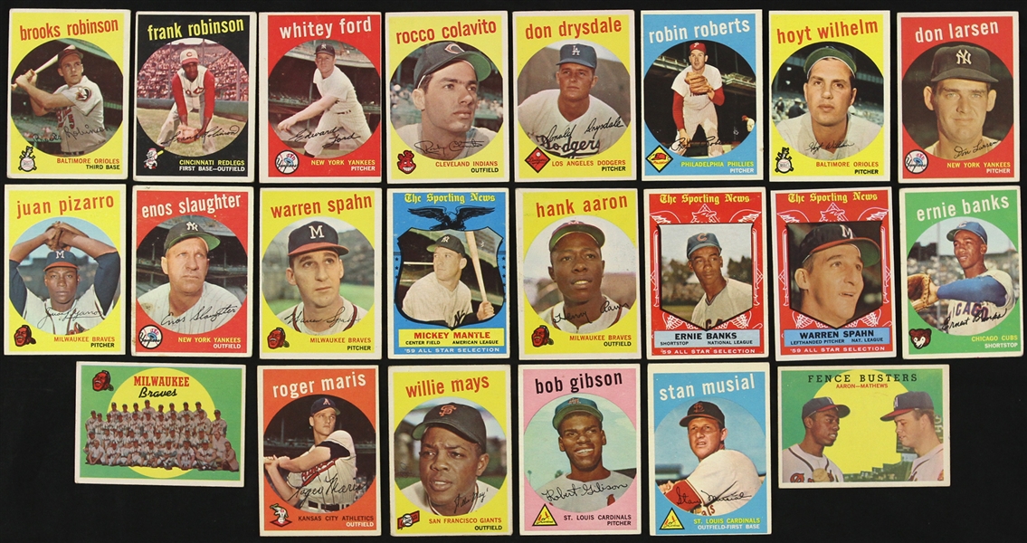 1959 Topps Baseball Trading Cards Partial Set (390/572) - Lot of 740 Cards w/ Doubles