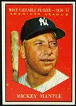 1961 Mickey Mantle New York Yankees Topps #475 1956-57 AL MVP Baseball Trading Card