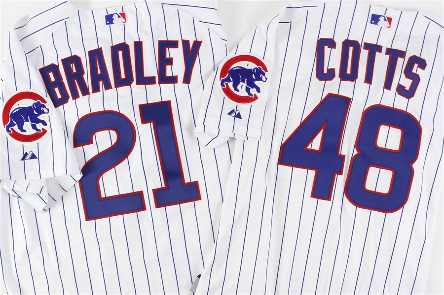 2007-09 Neal Cotts Milton Bradley Chicago Cubs Game Worn Home Jerseys - Lot of 2 (MEARS LOA)