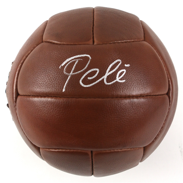 2000s Pele Brazil Soccer Signed Vintage Style Laced Brown Leather Soccer Ball (PSA/DNA)