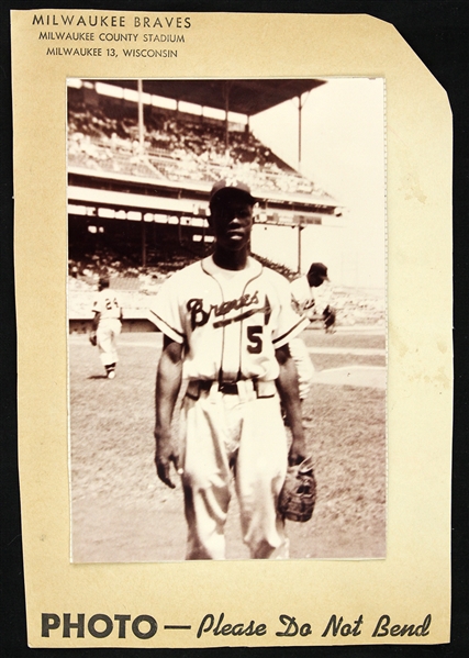 1954 Hank Aaron Milwaukee Braves Rookie Season 4" x 6" Original Photo