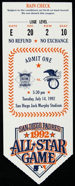 1992 MLB All Star Game Ticket Jack Murphy Stadium Ticket Stub