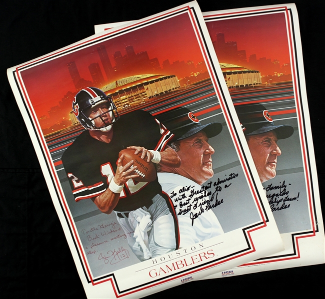 1984 Jim Kelly Jack Pardee Houston Gamblers USFL Signed 18" x 24" Posters - Lot of 2 (JSA)