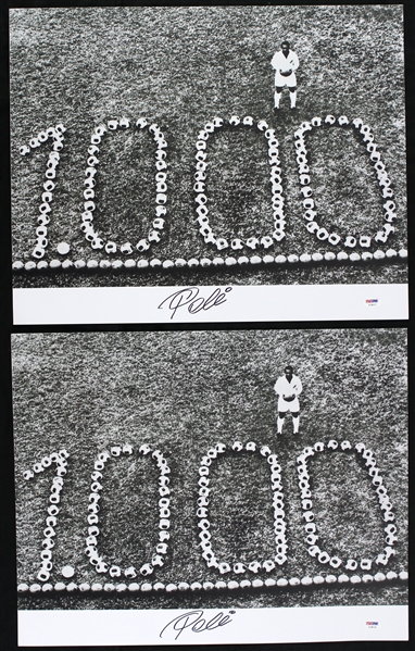 2000s Pele Brazil Soccer Signed 16" x 20" 1000 Goals Photos - Lot of 2 (PSA/DNA)