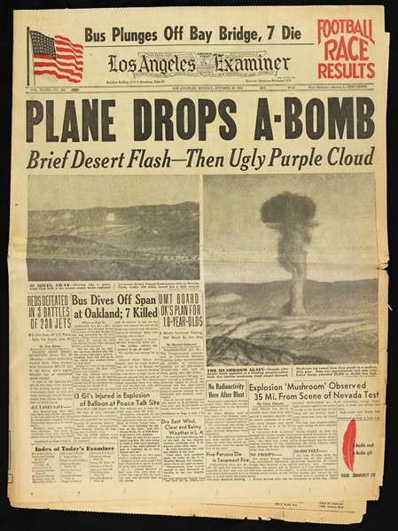 1951 (October 29) Nevada Atomic Bomb Testing Los Angeles Examiner Newspaper