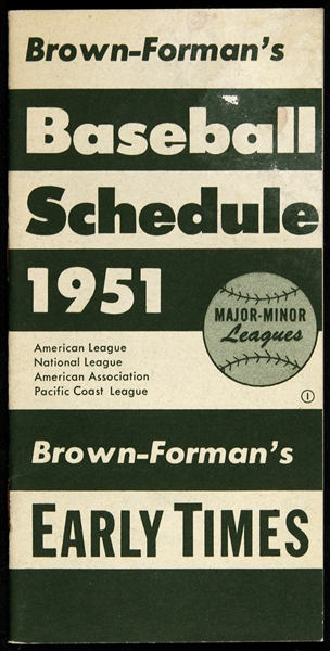 1951 Brown-Forman’s 3”x7” Baseball Schedule