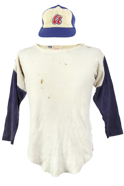 1972-74 Atlanta Braves Game Worn Cap & Undershirt (MEARS LOA)