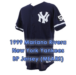1999 Mariano Rivera New  York Yankees Game Worn Batting Practice Shirt W/ Joe DiMaggio Patch (MEARS LOA/JSA) “Provenance From PC Richard & Sons Electronic Company”