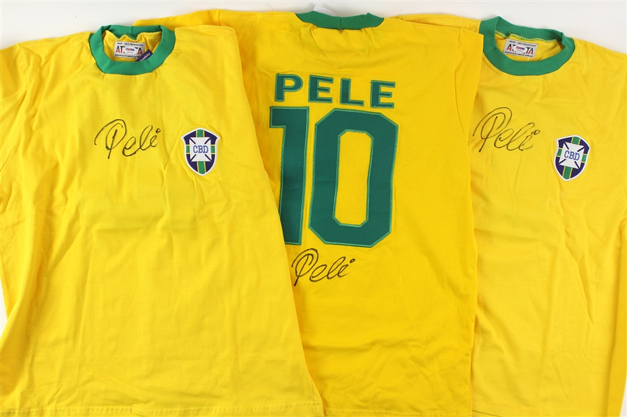 2000s Pele Brazil Soccer Signed Jerseys - Lot of 3 (PSA/DNA)