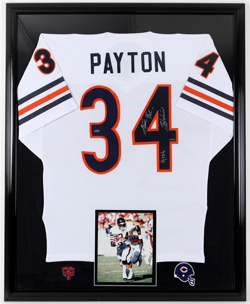 1990s Walter Payton Chicago Bears 35" x 44" Framed Display w/ Signed Jersey (Steiner) 307/634