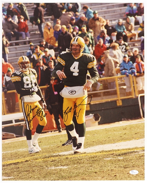 1990s Brett Favre Antonio Freeman Green Bay Packers Dual Signed 16" x 20" Photo (*JSA*)