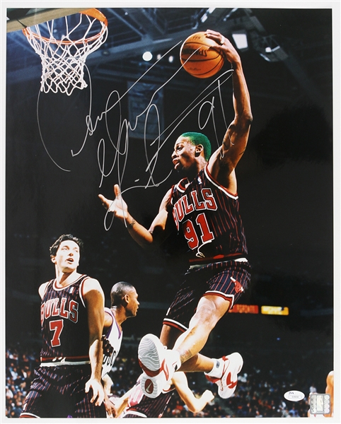 2000s Dennis Rodman Chicago Bulls Signed 16" x 20" Photo (*JSA*)