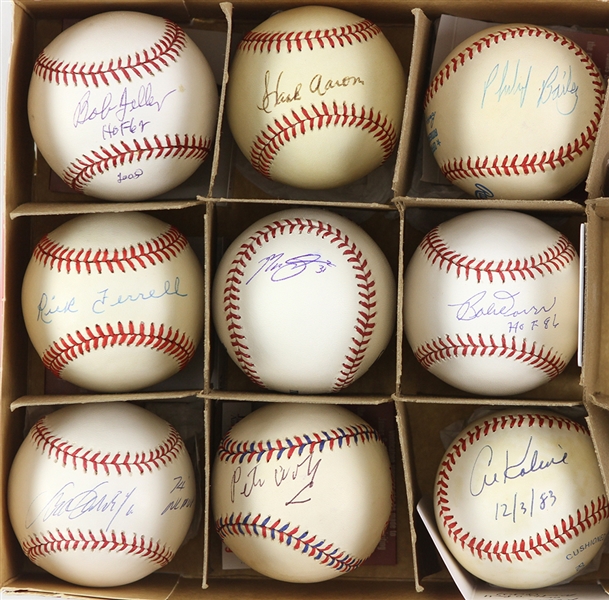 1980s-2000s Hall of Fame/Rock N Roll Signed Baseball Collection - Lot of 9 w/ Hank Aaron, Earth Wind & Fire, and More (JSA)