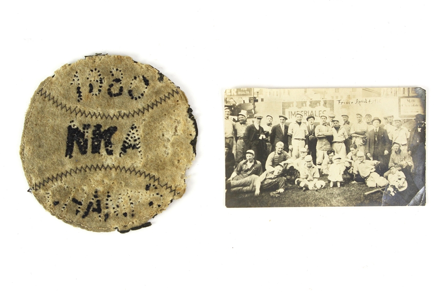 1880-1912 Baseball Memorabilia Collection - Lot of 2 w/ 1880 NKA Champs Patch & 1912 Snapshot