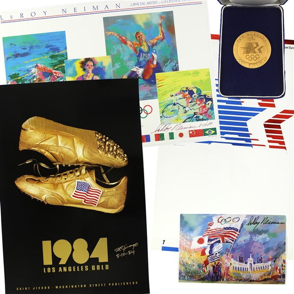 1984 Los Angeles Summer Olympics Memorabilia - Lot of 5 w/ Commemorative Medal, LeRoy Neiman/St. Jivago Signed Lithographs & More (JSA)