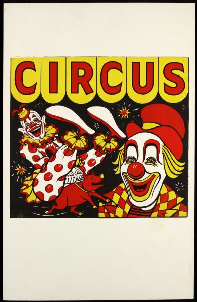 1940s circa Circus Poster Clowns Pig (14" x 22")