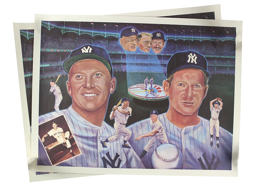 1990s Mickey Mantle Whitey Ford New York Yankees 24" x 32" Lithographs - Lot of 2