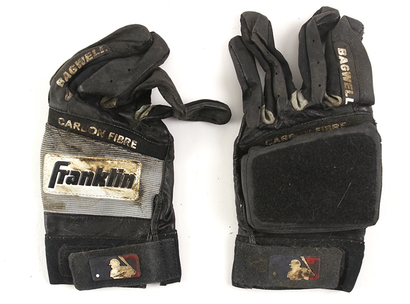 1990s-2000s Jeff Bagwell Houston Astros Game Used Franklin Batting Gloves w/ Custom Pad (MEARS LOA)