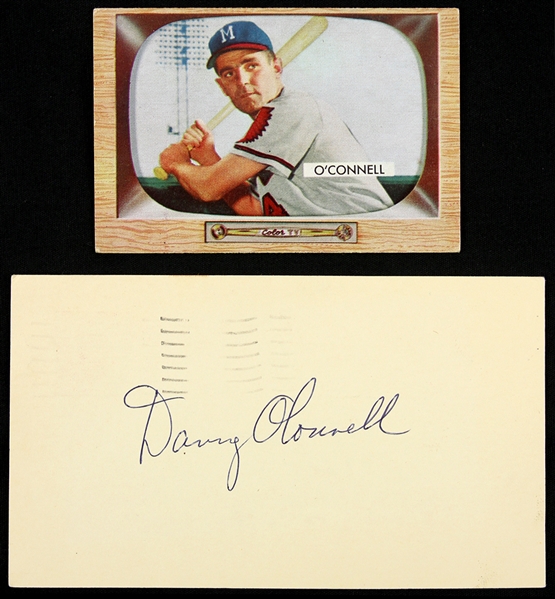 1954-55 Danny OConnell Milwaukee Braves Bowman Trading Card & Signed Postcard - Lot of 2 (JSA)