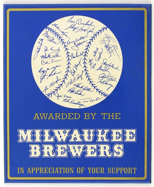 1970 Milwaukee Brewers 7.5" x 9" In Appreciation of Your Support Inaugurual Season Wall Display