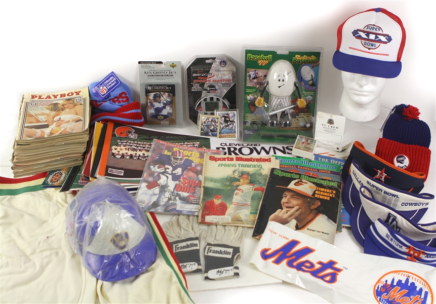 1970s-2000s Baseball Football Basketball Americana Memorabilia Collection - Lot of 200+ w/ Signed Items, Pennants, Publications, Trading Cards, Apparel & More