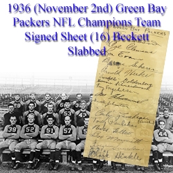 1936 (November 2nd) Green Bay Packers NFL Champions Team Signed Sheet (16) Beckett Slabbed