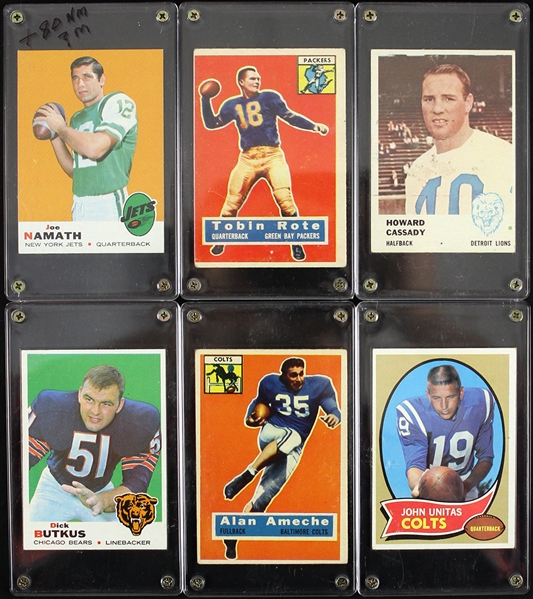 1956-70 Hall of Fame & Award Winner Football Trading Cards - lot of 6 w/ Johnny Unitas, Joe Namath, Dick Butkus & More