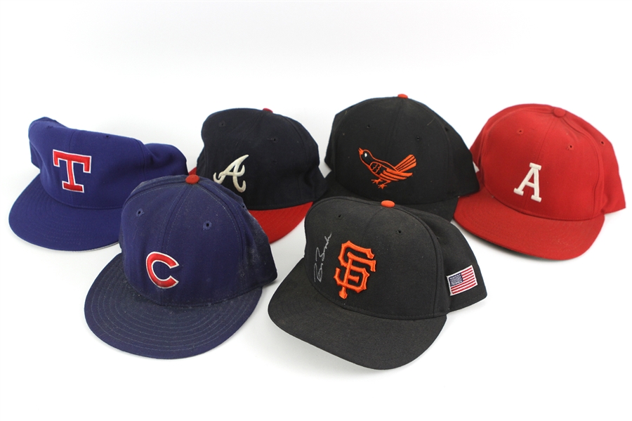 1980s-200s MLB Cap Collection - Lot of 6 w/ Boog Powell Old Timers Game, Barry Bonds (Clubhouse) Signed & More (MEARS LOA)