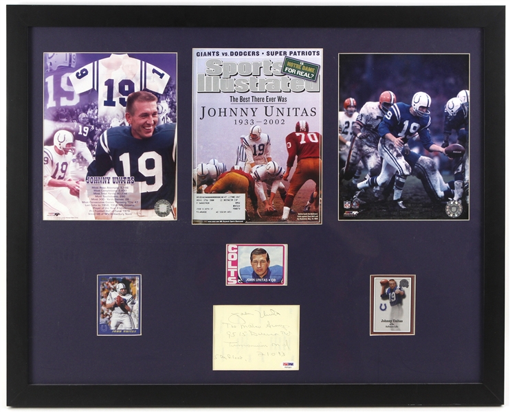 1970s-2000s Johnny Unitas Baltimore Colts 23" x 29" Framed Display w/ Signed Cut (PSA/DNA)