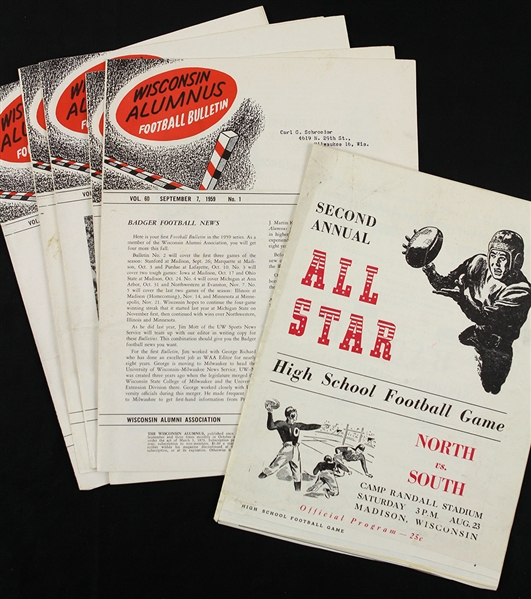 1947-59 Wisconsin High School All Star Game Football Program & Alumnus Football Bulletin - Lot of 6