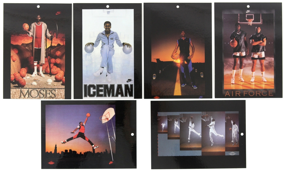 1980s Nike Sport Posters 5" x 7" Laminated Counter Display Card Set - Lot of 39 in Original Box w/ Michael Jordan, Charles Barkley, George Gervin, Reggie Jackson & More