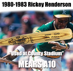1980-1983 Rickey Henderson Oakland As Louisville Slugger Game Used Bat (MEARS A10) "Used at County Stadium"