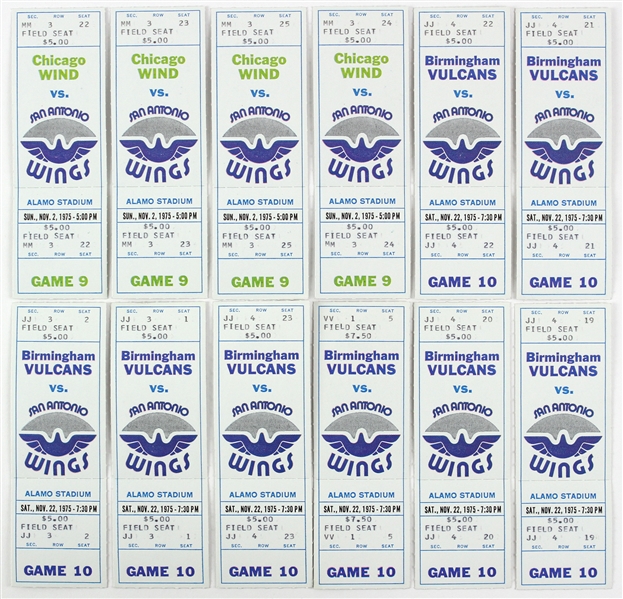1975 San Antonio Wings WFL Full Ticket Collection - Lot of 12