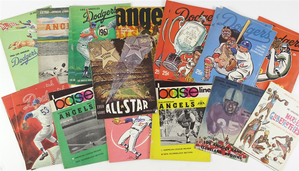 1955-70 Program & Scorecard Collection - Lot of 21 w/ 1955 NFL Championship Game, 1959 MLB All Star Game, Harlem Globetrotters, Los Angeles Dodgers & California Angels