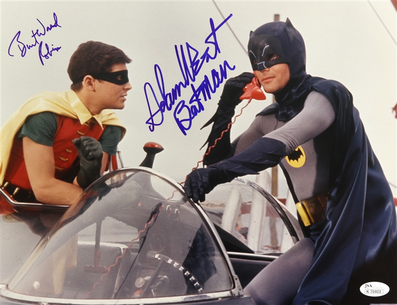 1966-68 Adam West Burt Ward Batman Batmobile Signed LE 11x14 Color Photo (*JSA*)