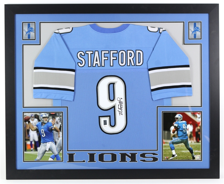 2014 Matthew Stafford Detroit Lions 36" x 44" Framed Display w/ Signed Jersey (*JSA*)