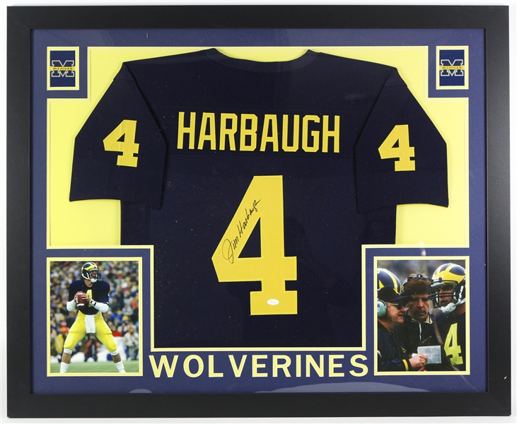 2017 Jim Harbaugh Michigan Wolverines 36" x 44" Framed Display w/ Signed Jersey (*JSA*)
