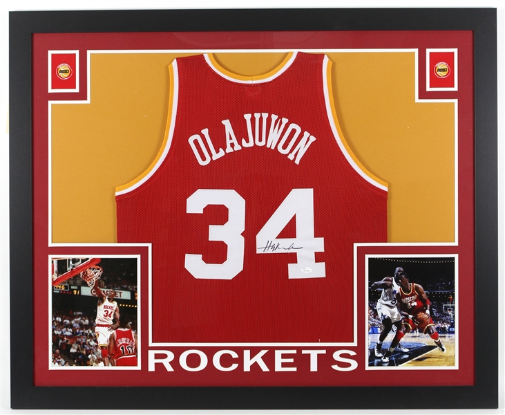 2017 Hakeem Olajuwon Houston Rockets 36" x 44" Framed Display w/ Signed Jersey (*JSA*)