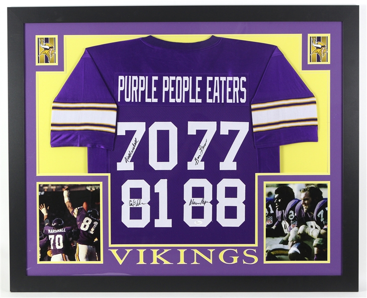 2000s Alan Page Carl Eller Jim Marshall Gary Larsen Minnesota Vikings 36" x 44" Framed Display w/ Multi Signed Jersey (*JSA*)