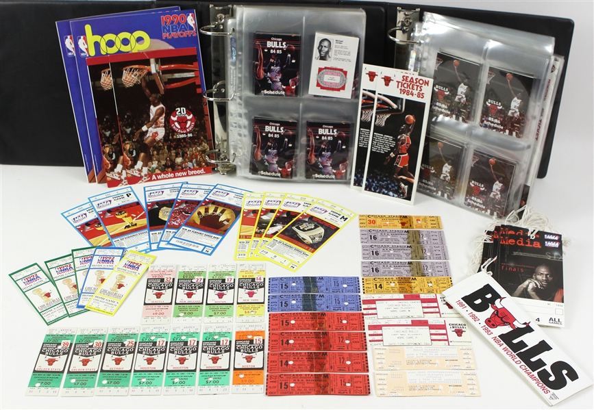1979-98 Michael Jordan Chicago Bulls Ticket Pocket Schedule Media Credential Collection - Lot of 600+ w/ Rookie Season Pocket Schedules & Ticket Brochures, Playoff Tickets and More