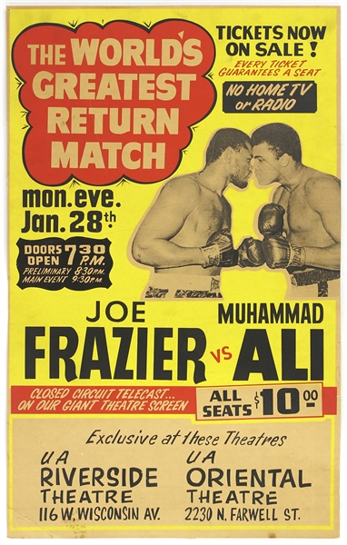 1974 Joe Frazier Muhammad Ali World Heavyweight Title Bout 13.5" x 22" Closed Circuit Broadside