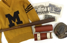 1916-18 Jack Markweiss Marquette Academy Game Used Baseball Equipment & Studio Photography Collection - Lot of 7 w/ Spalding Shin Guards, Mitt, Bat & More (MEARS LOA)