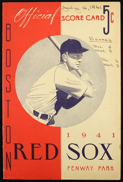 1941 (July 6) Boston Red Sox Washington Senators Fenway Park Scored Game Program
