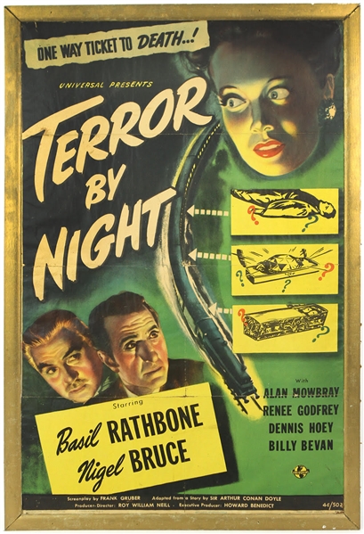 1946 Terror By Night Sherlock Holmes Movie 28"x42" Poster (Starring Basil Rathbone)