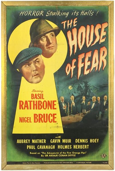 1945 House of Fear Sherlock Holmes 28"x42" Original Movie Poster "Starring Basil Rathbone"