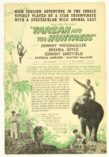 1947 Tarzan and the Huntress Johnny Weissmuller Brenda Joyce 12”x18” Press Book