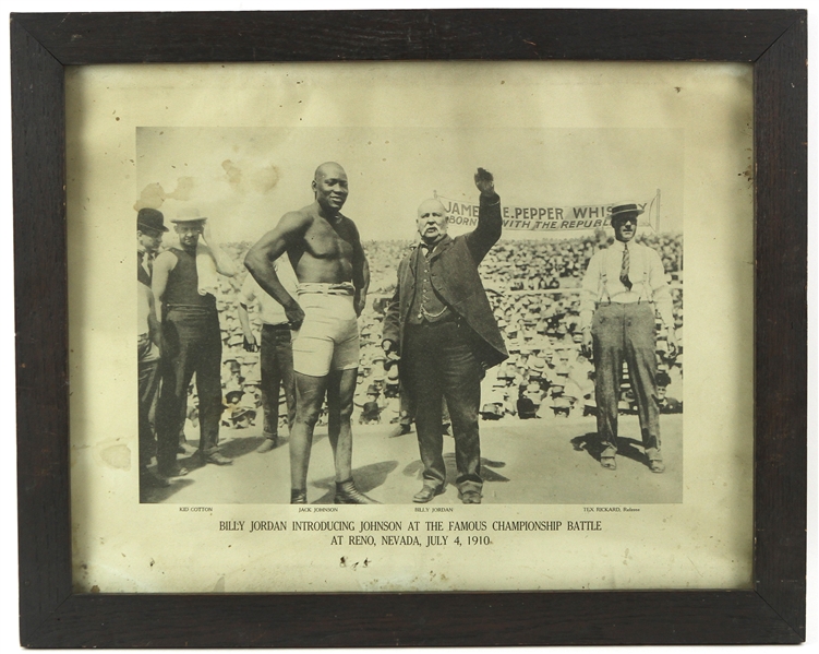 1910 (July 4th) Billy Johnson Introducing Jack Johnson at the Famous Championship Battle at Reno, Nevada 18”x23” Framed Print