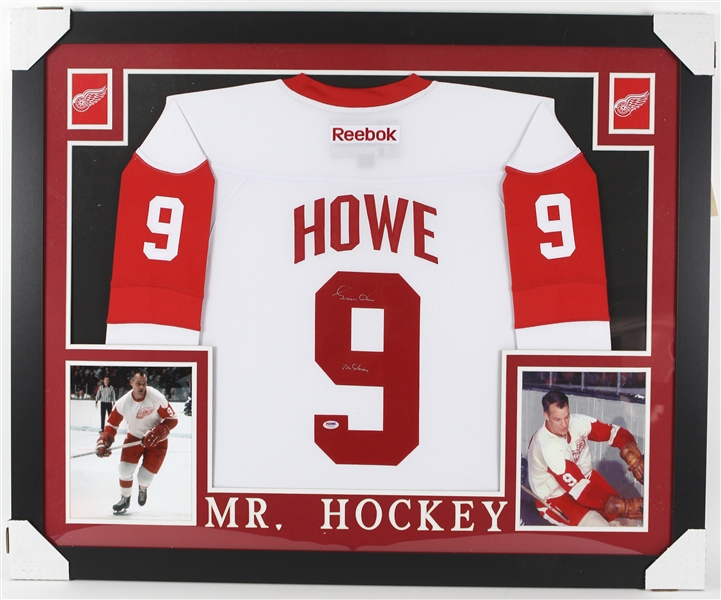 2016 Gordie Howe Detroit Red Wings 36" x 44" Framed Signed Jersey (PSA/DNA)