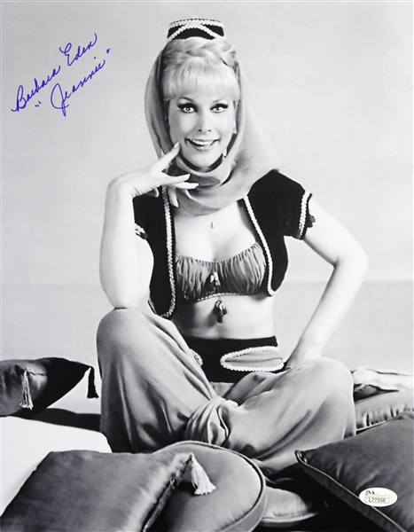 1965-1970 Barbara Eden I Dream of Jeannie (sitting cross legged) Signed LE 11x14 B&W Photo (JSA)